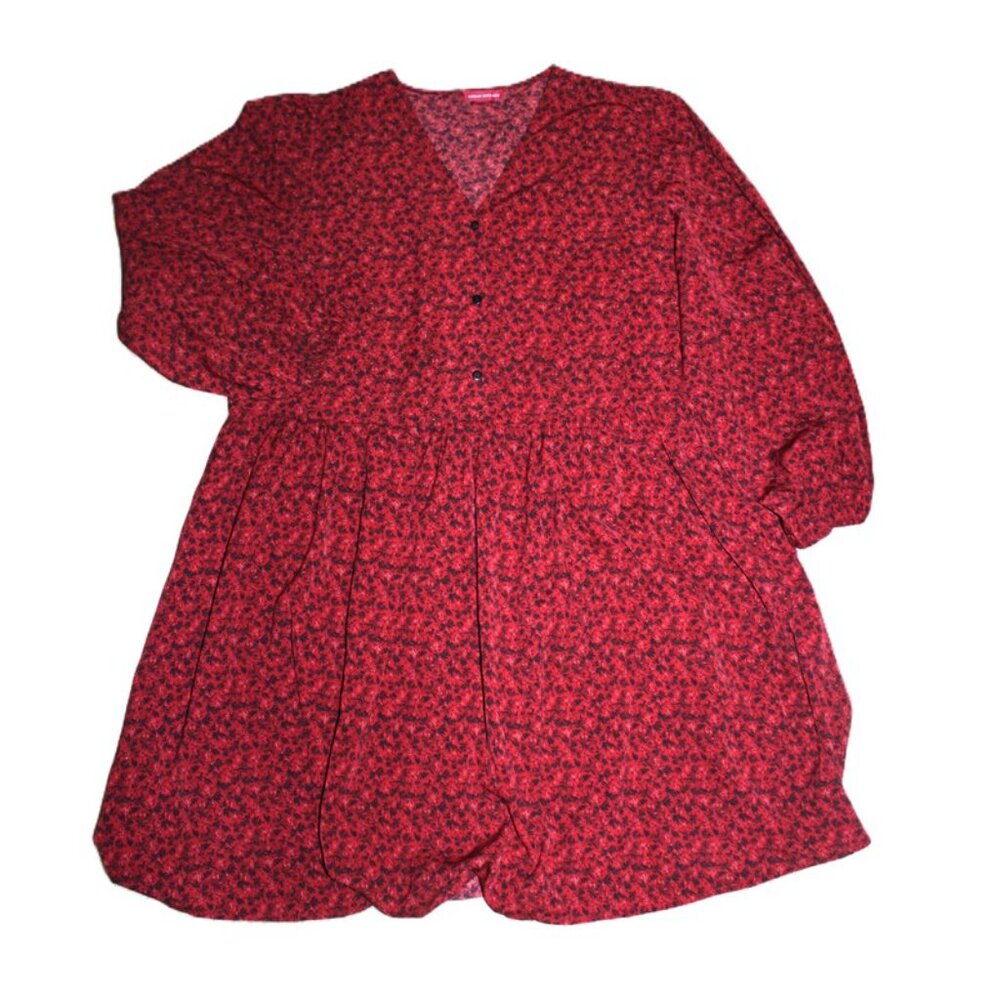 ASOS Urban Threads, Ditsy Floral V-Neck Long-Sleeve Swing Dress, Burgundy (18W) - Picture 13 of 16